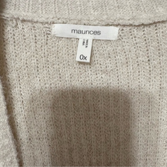 Maurices beige open-front cardigan sweater with front pockets. - Picture 3 of 9